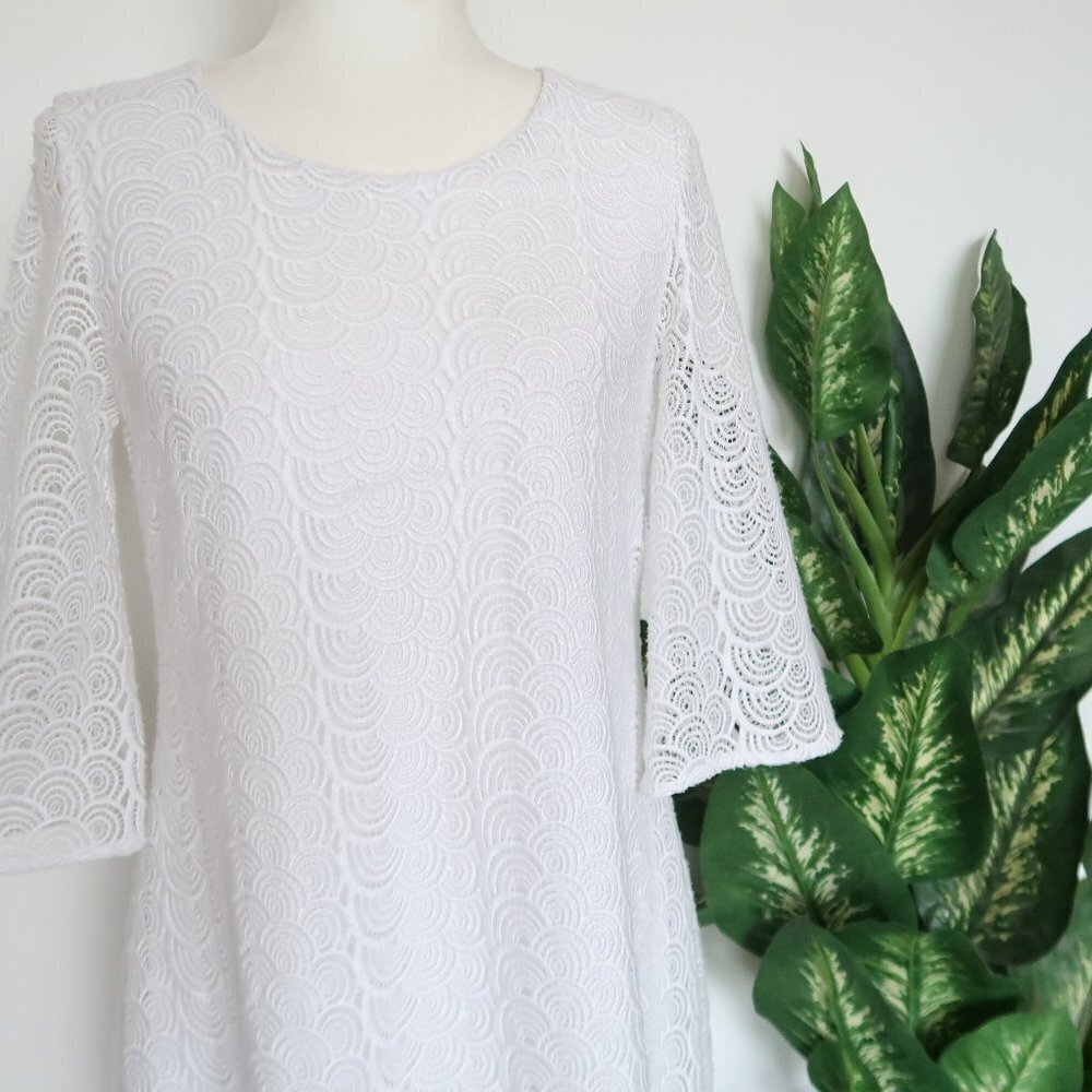 Diane von Furstenberg Martina White Lace 3/4 Sleeve Shift Mini Dress Size 0 - Picture 11 of 16